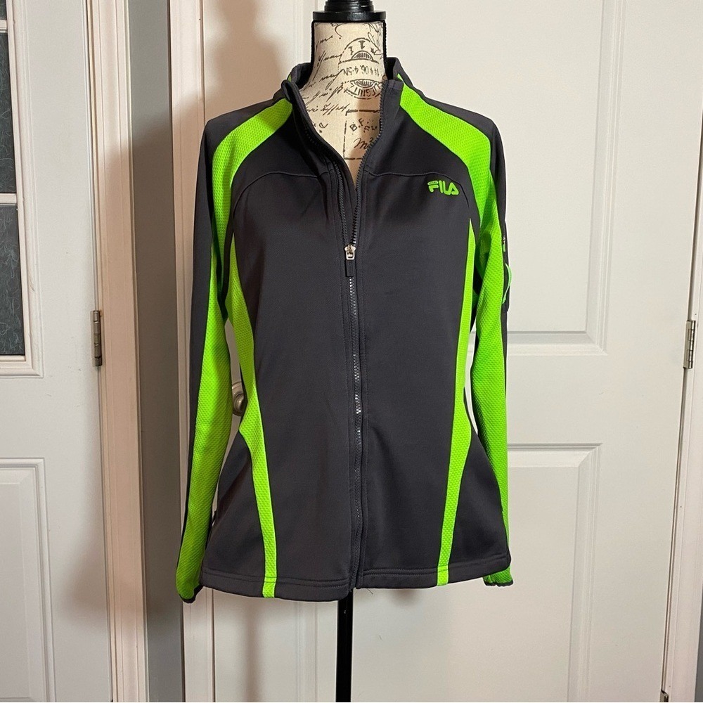 Fila Charcoal and Lime Green Zip-up Track‎ Jacket XL I